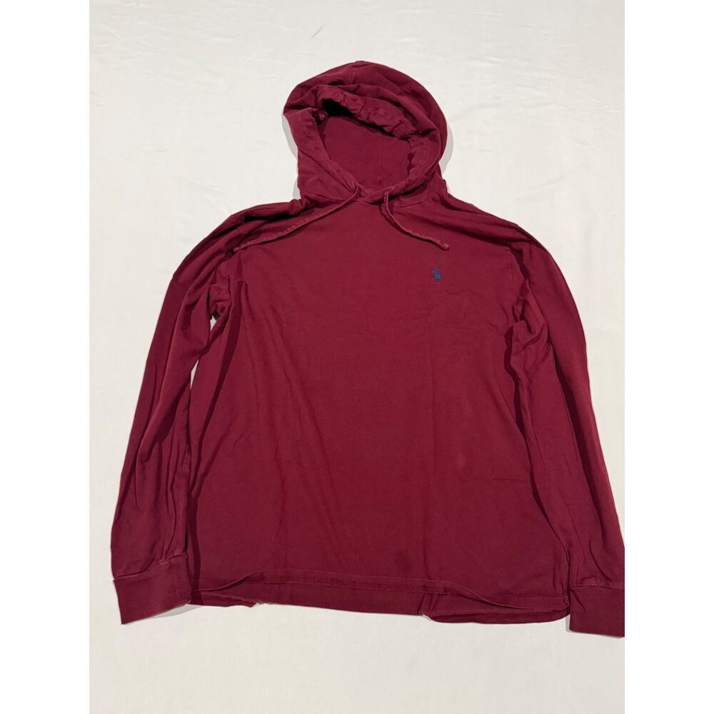 Polo Ralph Lauren Hoodie Men Large Maroon Red Lightweight Jersey Pullover Pony